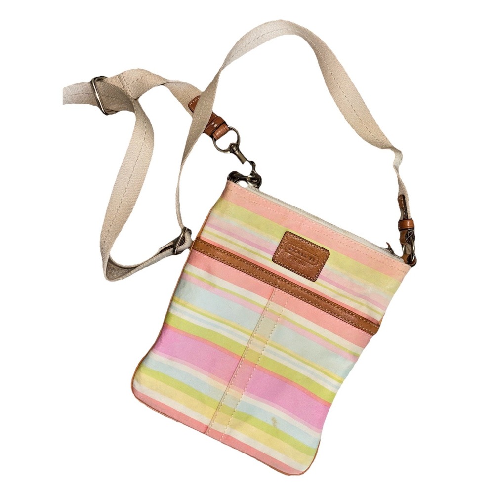 COACH Y2K Pastel Multi-Color Stripe Shoulder Bag Crossbody Handbag Tote‎ Preppy